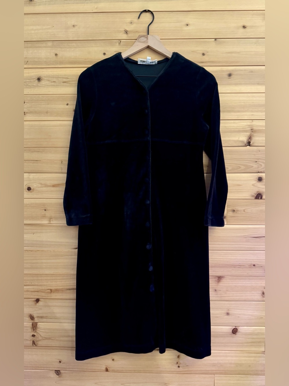 Vintage Smith & Hawken Medium Black Velvet Button Front Dress Gothic Witchy Fall